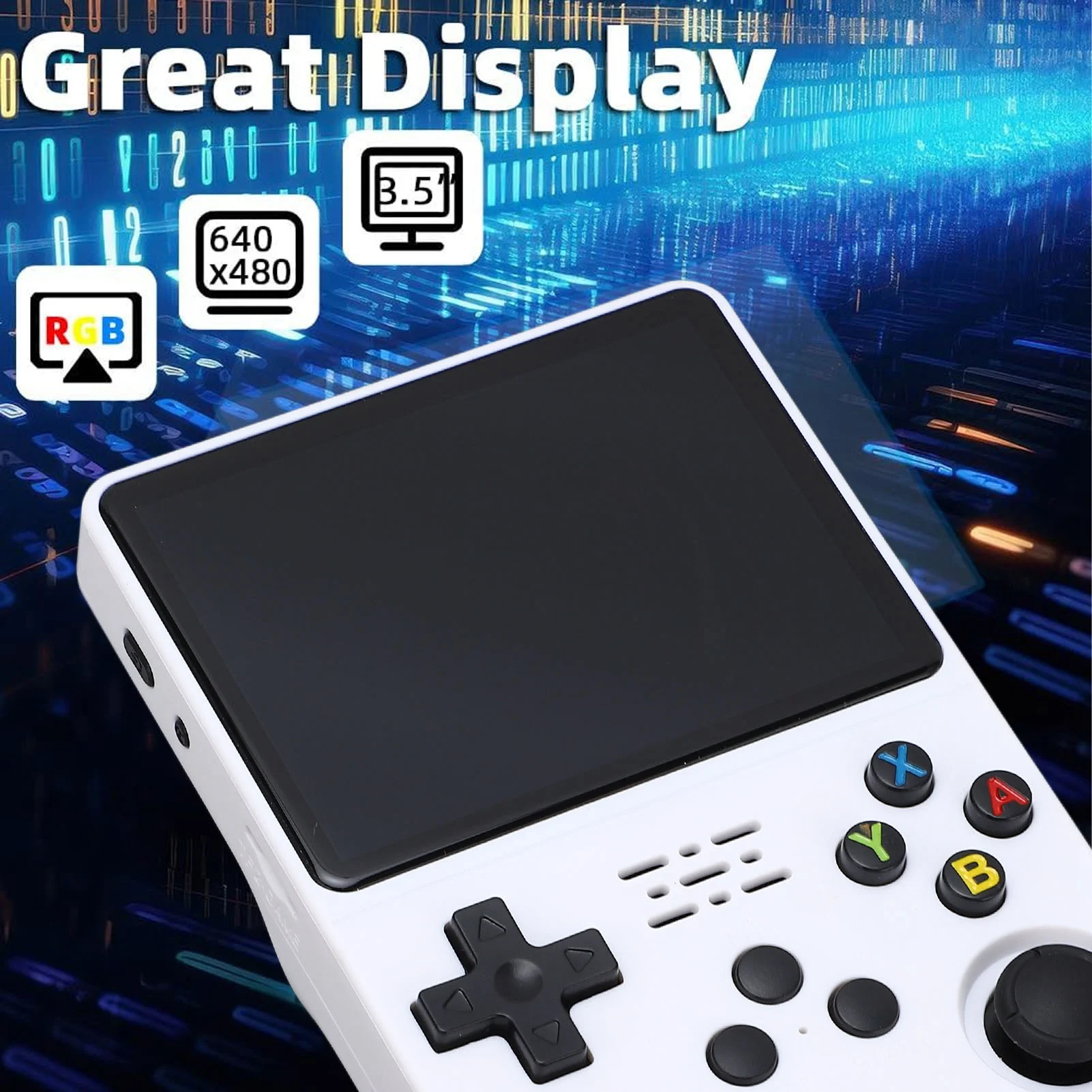 ポータブルハンドヘルドゲームコンソールレトロハンドヘルドゲームコンソール3.5インチ640x480 HDスクリーンポータブルハンドヘルドビデオゲームコンソールホワイト