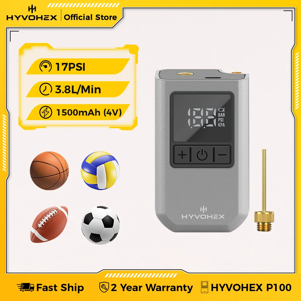 

Новый электрический шариковый насос HYVOHEX P100, портативный воздушный насос, цифровой светодиодный дисплей, баскетбольный насос с предустановленными нажимными шариками и иглой для мяча