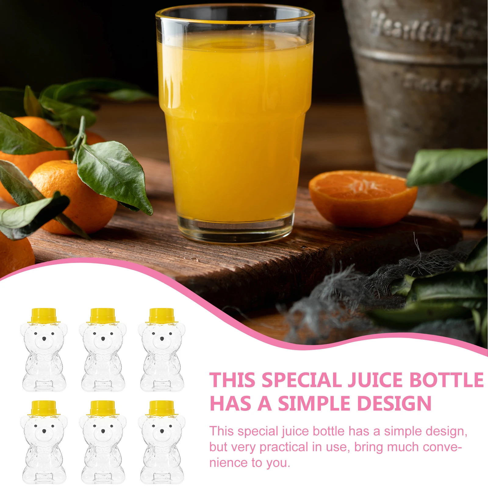 

6pcs Cartoon Beverage Bottle Clear Plastic Drinking Container Sealing Milk Coffee Holder Reusable Water Honey Jar Bulk Bear