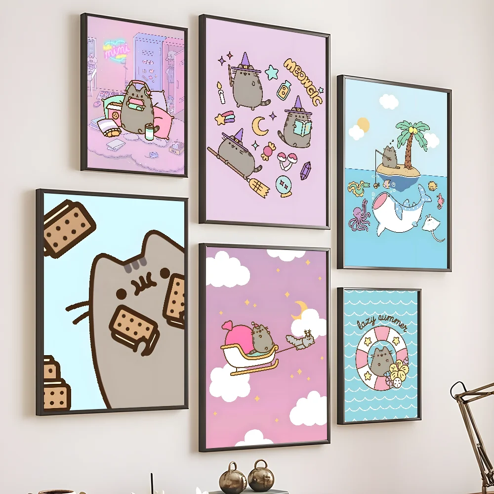 Tabby Shorthair Cat P-Pusheen Poster Home Living Room Wall Room Bed Bedroom Home Decoration