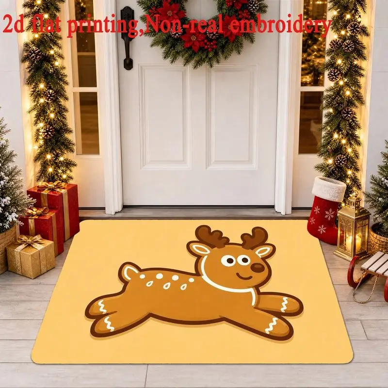 VIKAMA Gingerbread Reindeer Doormat Cute Christmas Cookie Deer Yellow Holiday Welcome Floor Mat for Front Door Winter Home Decor
