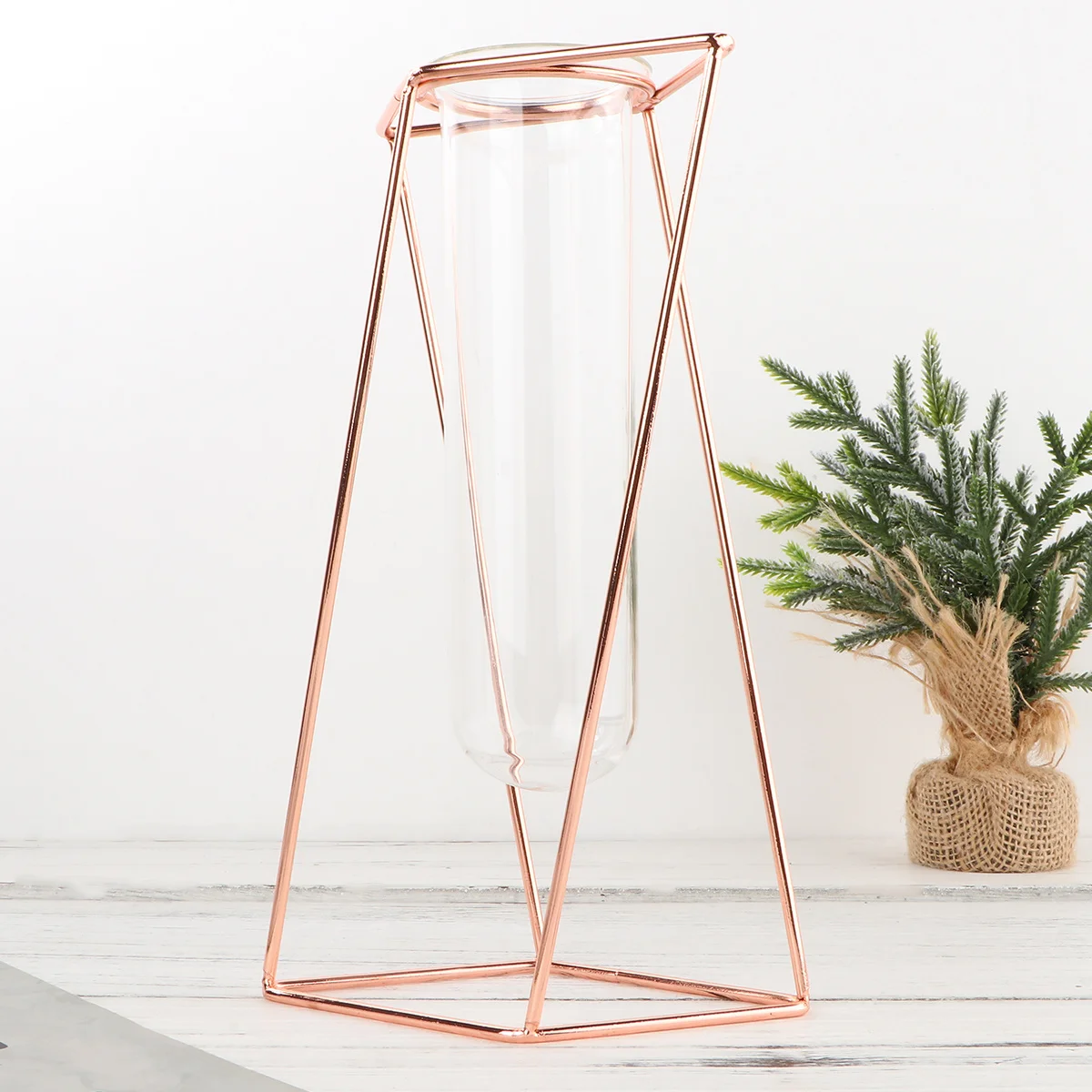 

1pc Iron Tube Vase Rose Gold Long Metal Frame Planter For Home Decor Flower Plant Container Terrarium Display Gift