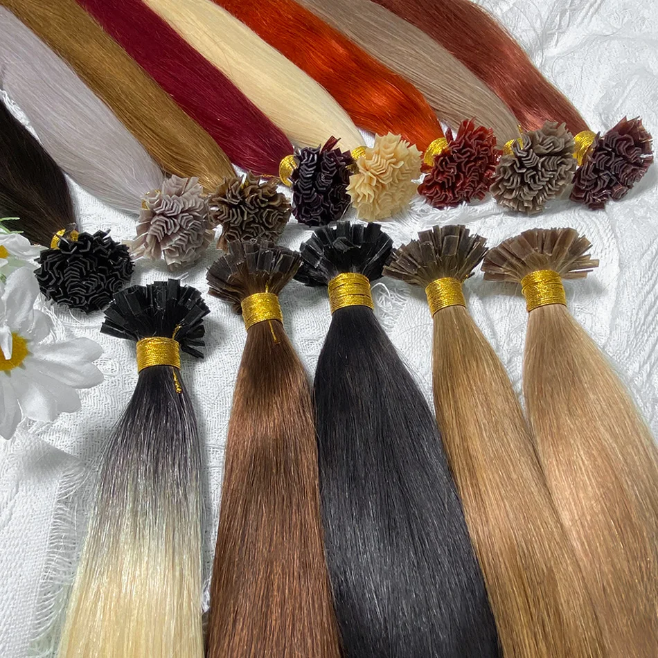 K تلميح وصلات شعر الكيراتين الشعر البشري 14A الانصهار الشعر التمديد إيطاليا الكيراتين آلة الغراء ريمي 12-24 بوصة 30 50 جرام/الحزمة