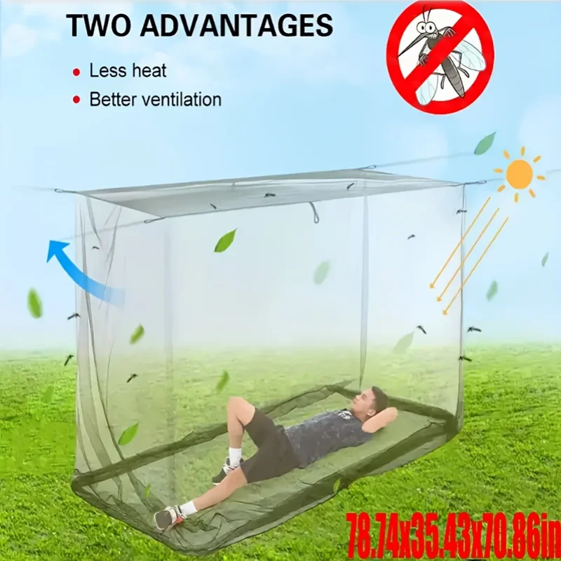 Portable Foldable Single Mosquito Net, Army Green Pop Up No-Assembly Insect Screen, Breathable Outdoor Bug Net for Camping Trekk