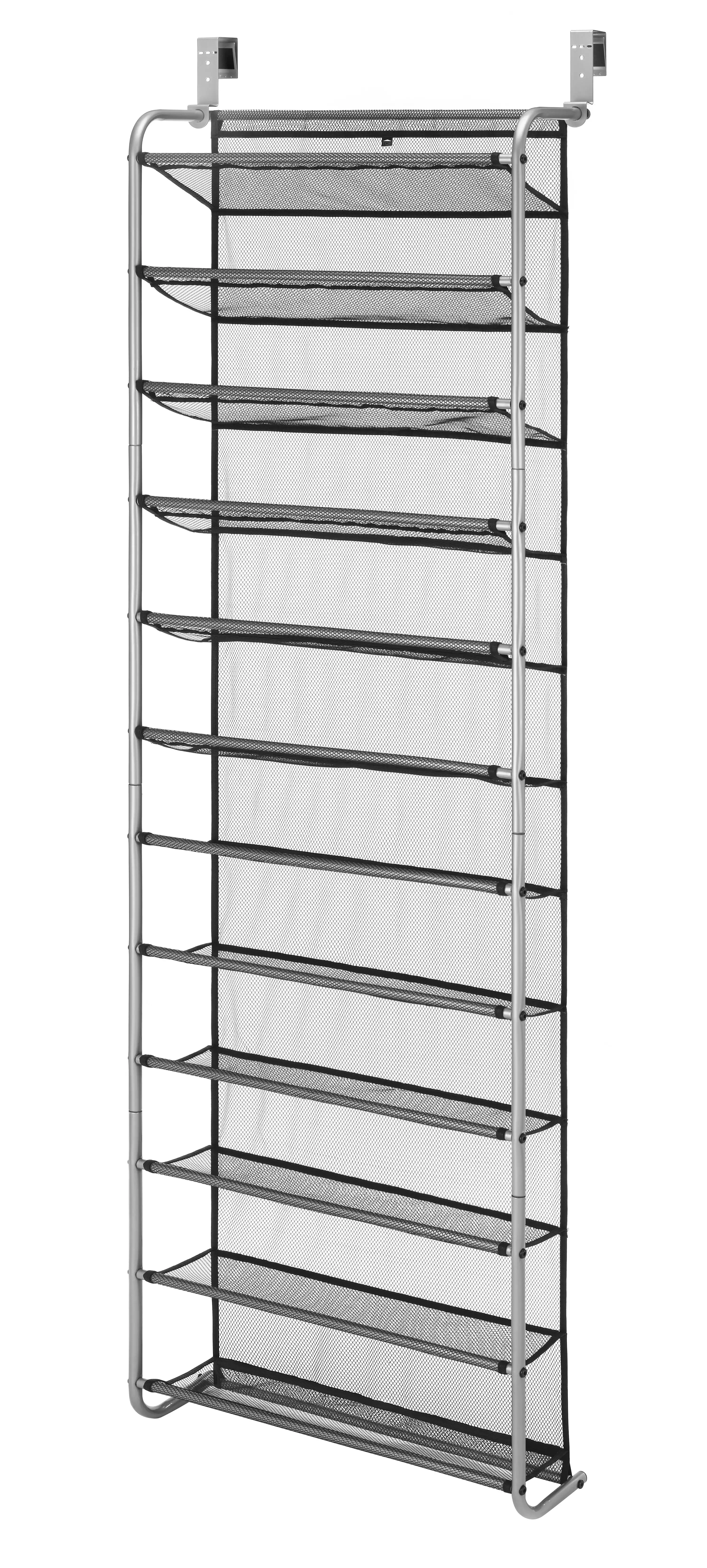 Mainstays 12-Tier Over The Door Shoe Rack for 36 Pairs, Metal, Gray