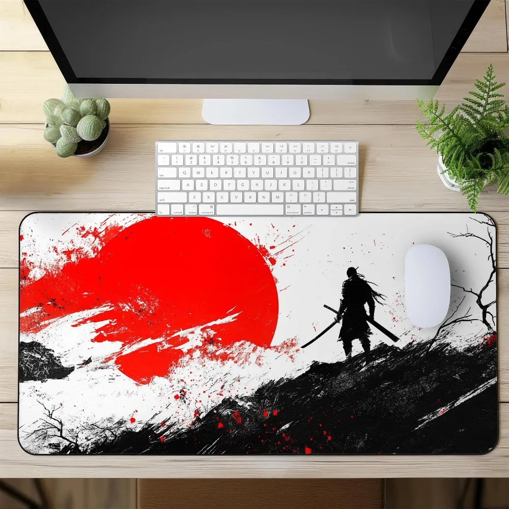 Desk Mat with Samurai & Red Sun Design - Gaming Mouse Pad XXL - Large Mousepad for Gamers, Office, Japanese-Inspired Decor