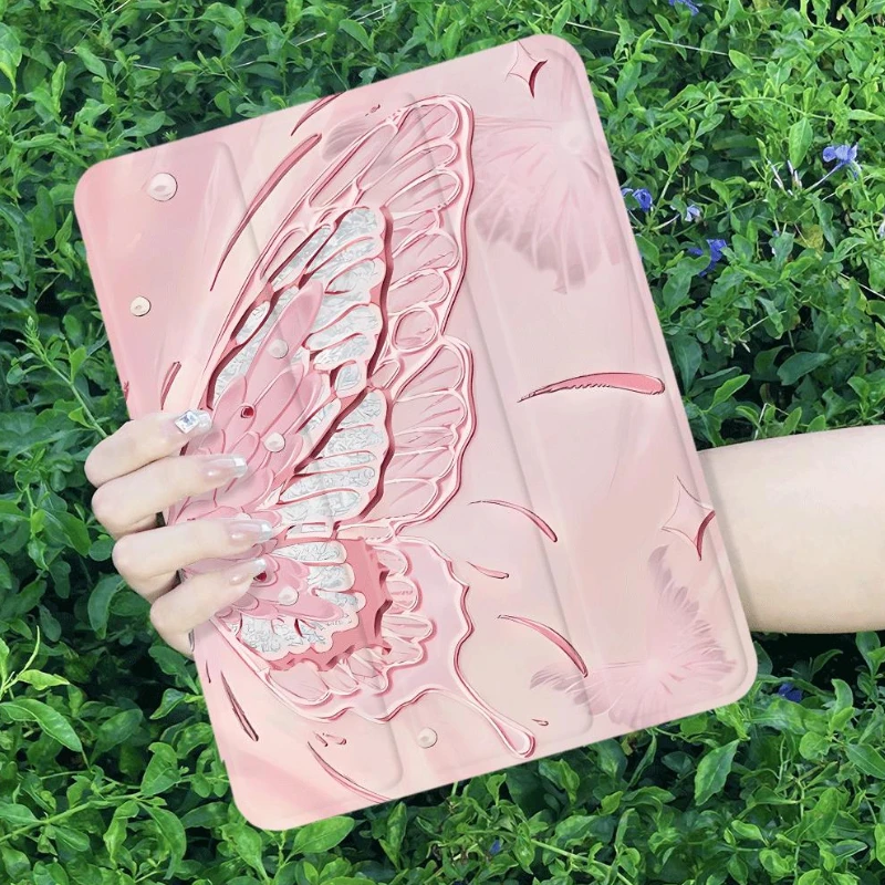 

IPad Pro 11 Pink Shiny Butterfly Flip Smart Cover for IPad 2017 10.5 Inch 10.2 7th 8th 9th Gen IPad Air 5 4 10.9 Cases PC Shell