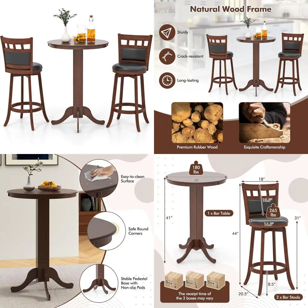 

Набор из 3 предметов: деревянный барный стол или круглый паб-стол из 2 предметов с поворотными стульями и основанием-подставкой