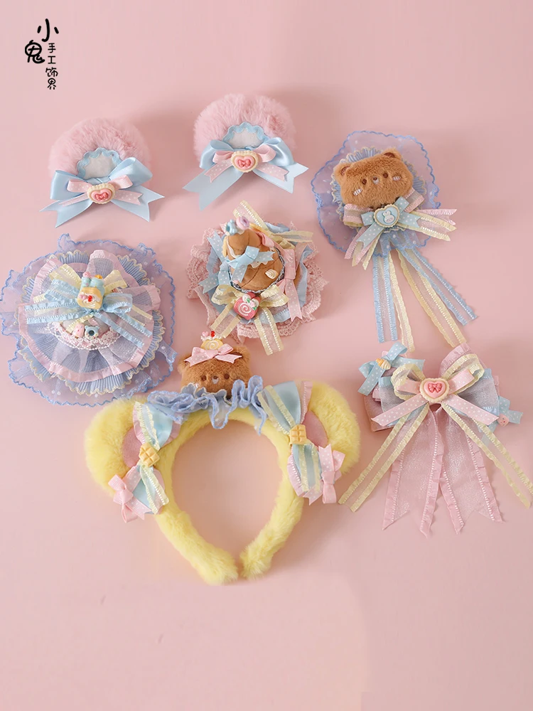 Kawaii Ears Headband Lace Bow Head Wrap Lolita Wedding Party Cosplay Maid Headdress Women Girls Anime Hair Accessories