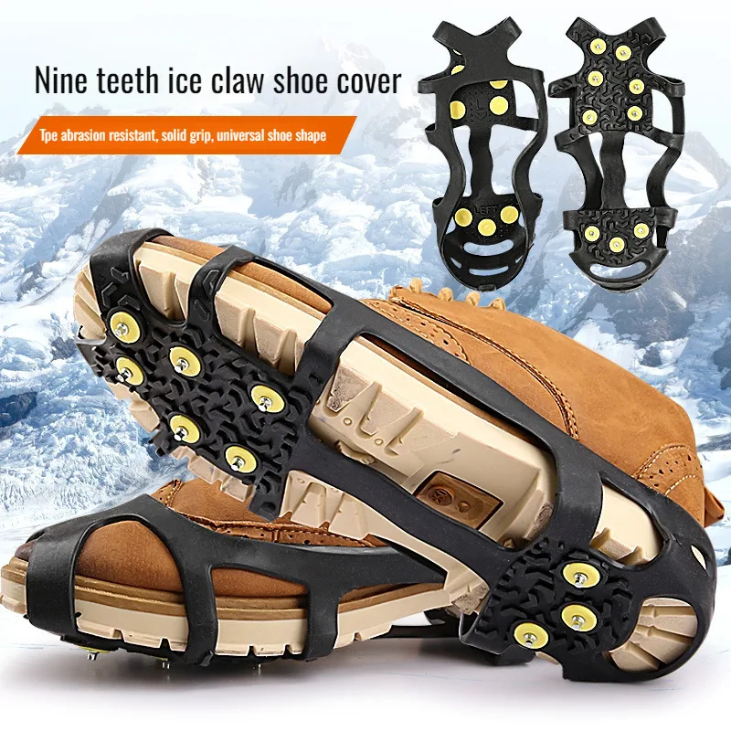 Outdoor Hiking Ice Claw Shoe Cover Nine Teeth NonSlip Foot Cover Alloy Antifall Grip Shoe Cover