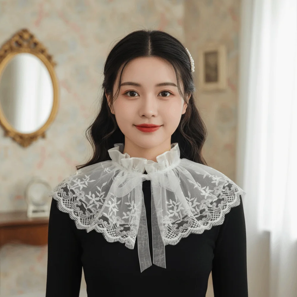 

Cape Embroidered Lace Fake Collar Small high collar Embroidery Blouse False Collars Korean Style Cloak Small Shawl Lolita