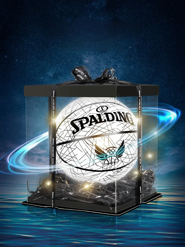 Bola de Basquete Spalding Refletiva que Brilha no Escuro, Presente de Aniversário Legal, Fluorescente Luminosa de PU para Meninos e Meninas Estudantes