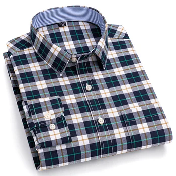 Men's Social Shirts Long Sleeve 100%Pure Cotton Oxford Buttoned Plaid Formal Male Casual Clothes Oversized Shirt Plus Size S-7XL 2 Men's Social Shirts Long Sleeve 100%Pure Cotton Oxford Buttoned Plaid Formal Male Casual Clothes Oversized Shirt Plus Size S-7XL 2