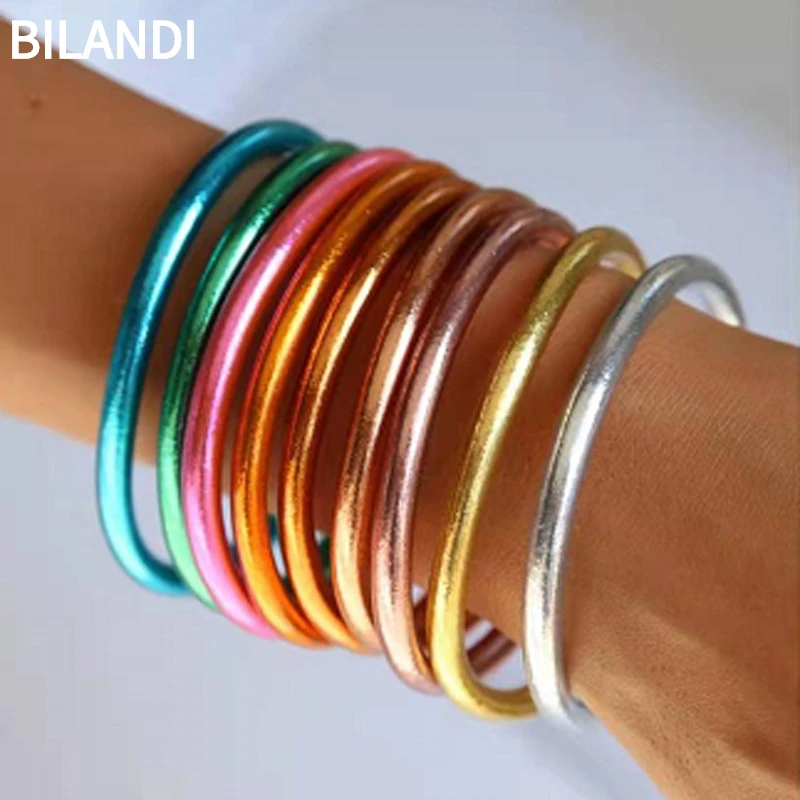 Bilandi moda biżuteria silikonowa bransoletka typu Bangle bransoletka nowy Trend popularny styl jeden rząd kolorowe bransoletki bransoletki dla