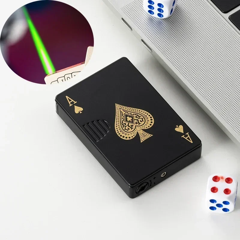 Hot Creative Jet Flashlight Green Flame Poker Lighter Metal Windproof Card Lighter Funny Toys Smoking Accessories Gift for Men