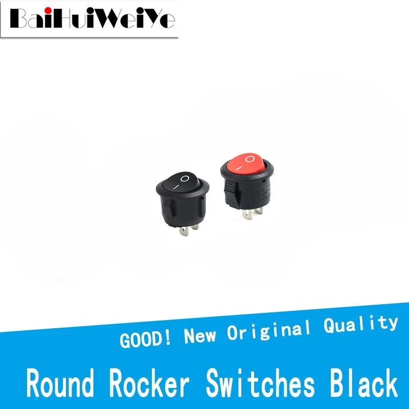 5Pcs 15mm Small Diameter Round Rocker Switch Black Mini Round Black White Red 2 Pin ON-OFF Rocker Switch KCD1 Rocker Switch