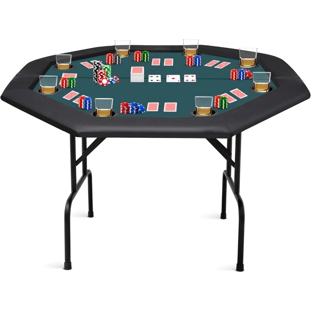 Poker Table 8 Player Portable Poker Table Foldable Poker Table with Casino Grade Felt Cushioned Armrest and 8 Cup Holder