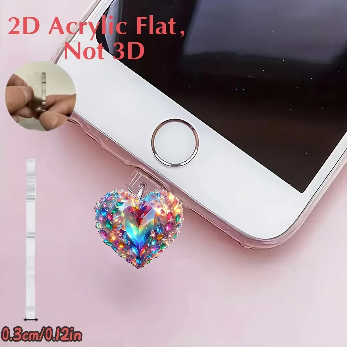 

2D Flat Acrylic Colorful Heart-Shaped Themed Acrylic Phone Dust Plug, Compatible with Iphone/Type-C Ports, Perfect for Phone Care and Maintenance, Ideal Holiday Gift