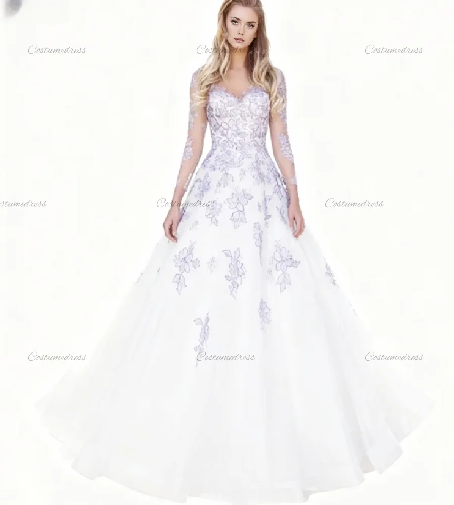 Enchanting Bohemian Gothic Wedding Dress With Lilac Lace Elegant V Neck Long Sleeve Rustic Country Bridal Dress 2026 Gatsby