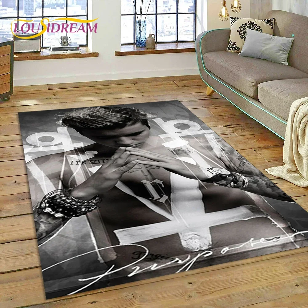 3D Justin Bieber Idol Singer Carpet Rug for Bedroom Living Room Home Sofa Decoration,Children Game Large Decor Floor Mat Gift