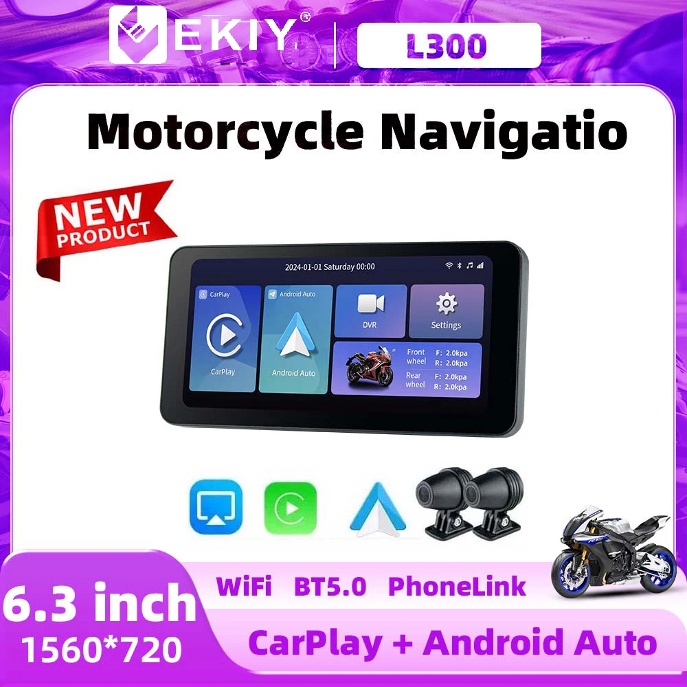 EKIY 6.3inch Motorcycle CarPlay GPS Wireless Android Auto Airplay Display Screen Portable Motorcycle Monitor Optional DVR TPMS