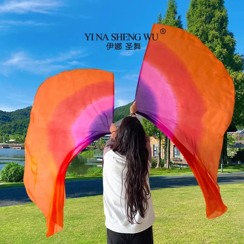 Lenço de dança do ventre véu de seda semi círculo bandeira gradiente desempenho xale feminino meninas acessórios de dança esporte conhecer festival adereços