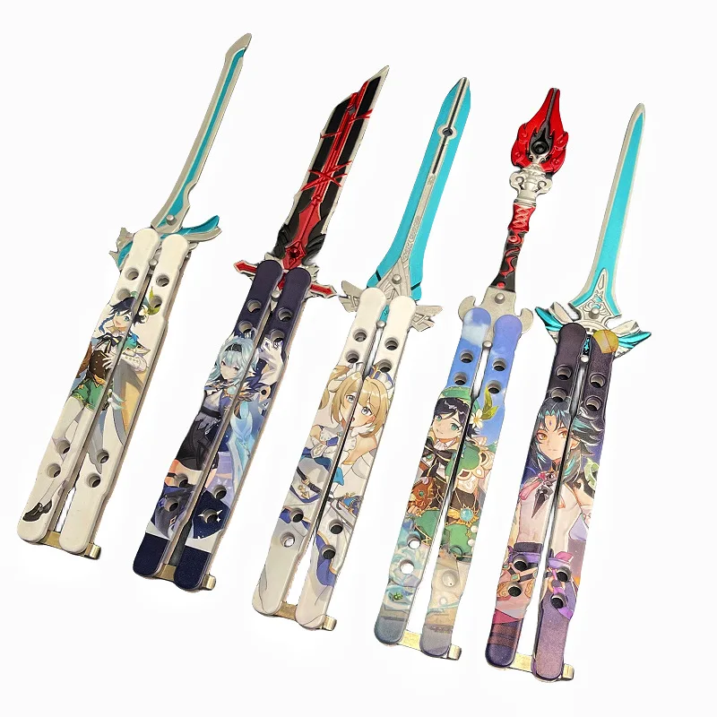 New Genshin Unsharped Metal Weapon Wolf's Craft Toy, 20 Cm (7.8 Inches), Foldable RGX Butterfly Knife, Zinc Alloy Metal