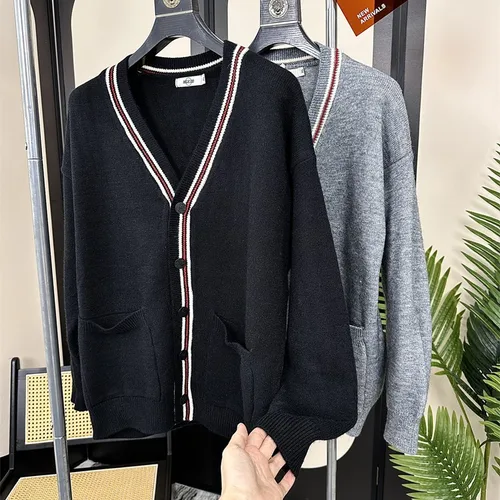 가을/겨울 남성 니트 탑 트렌디 한 도시 스타일 v 넥 자카드 루즈핏 스웨터 카디건 자켓  Best5