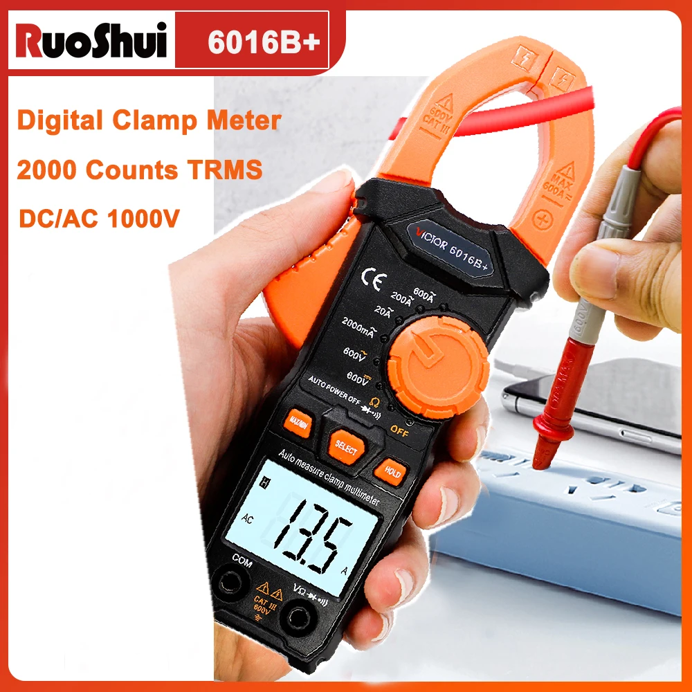 VICTOR Digital Clamp Meter 1000V DC AC Multimeter Tester Auto Range True RMS Capacitance NCV Ohm MAX/MIN Tester 6016B+