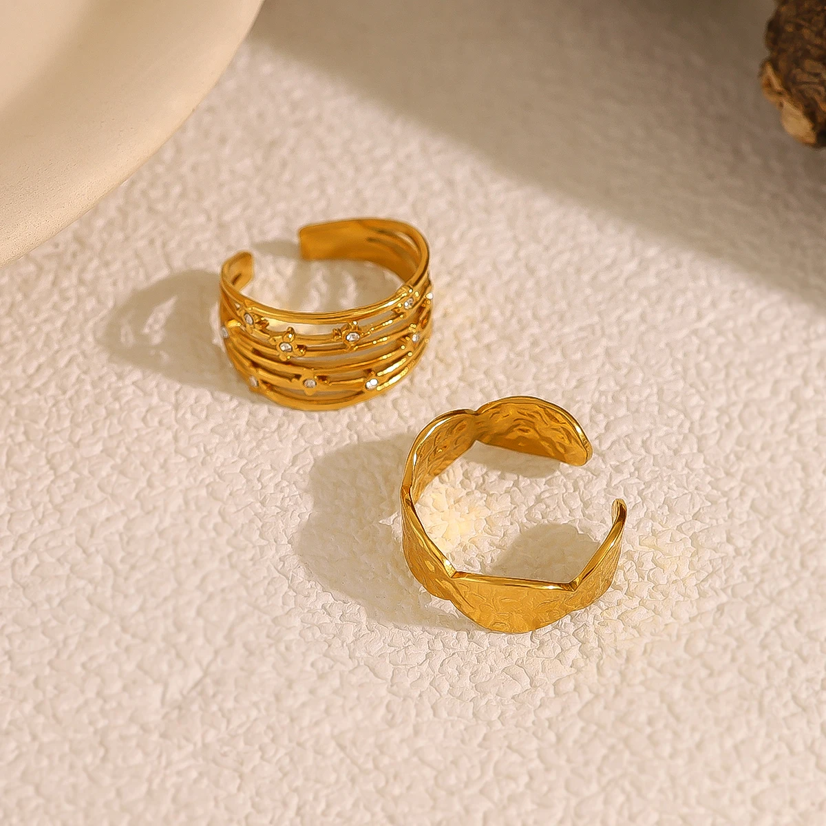 WILD & FREE Vintage 18K Gold Plated Stainless Steel Rings for Women Exquisite Chic Crystal Index Finger Ring Waterproof Jewelry