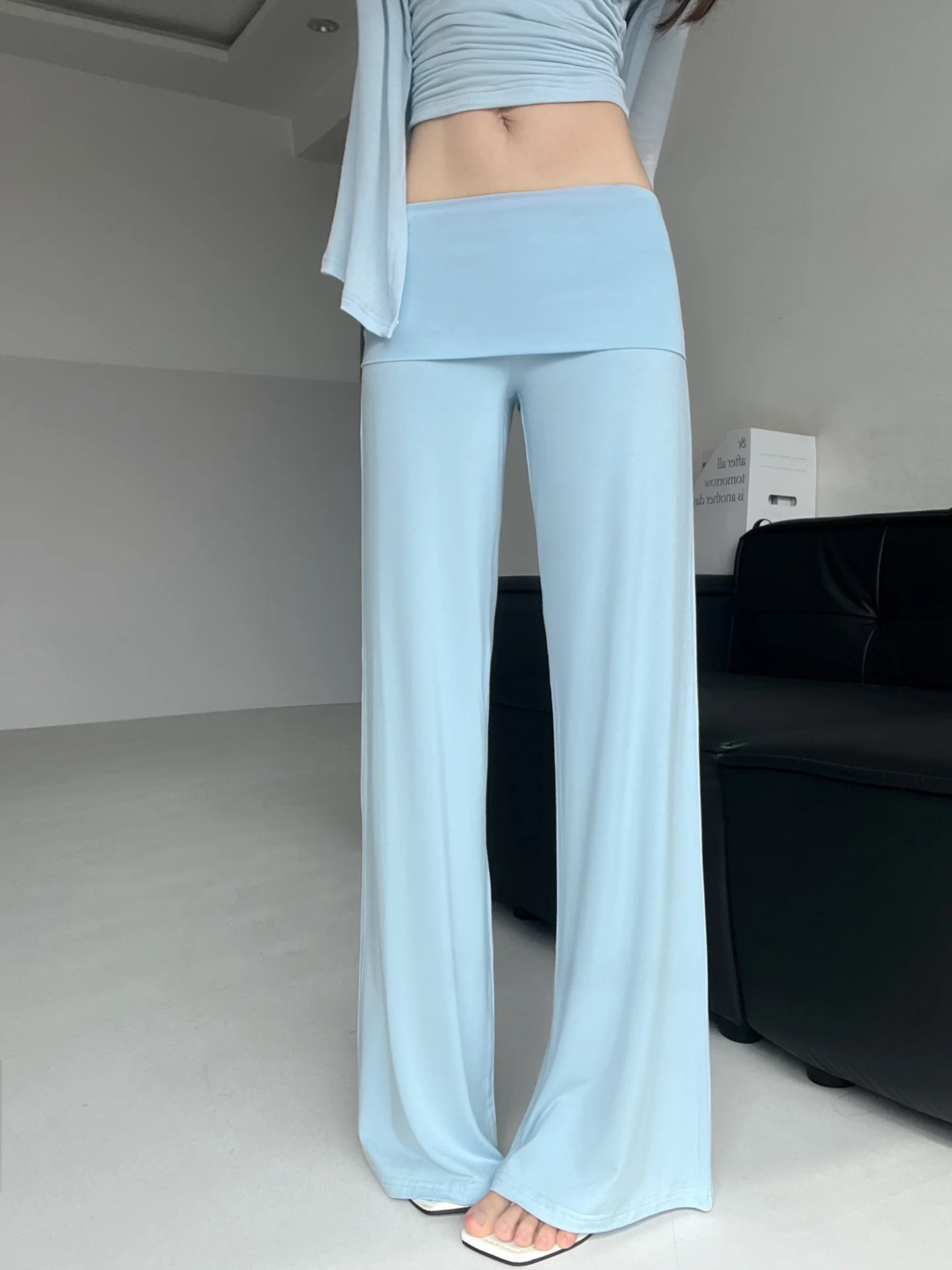 سراويل يوجا محبوكة مريحة للغاية وخصر منخفض وواسعة الساق للنساء لربيع وصيف سراويل رياضية غير رسمية #4