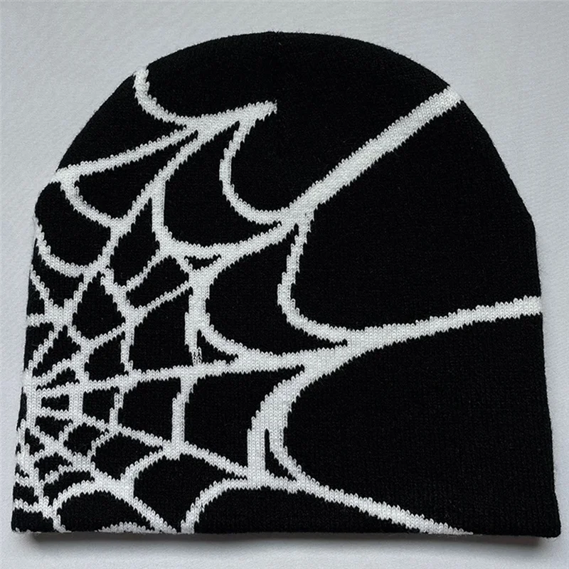 ABJT-Women Beanie Winter Warm Beanies Men Casual Skullies Outdoor Y2K Gothic Spider Pattern Wool Acrylic Knitted Hat A Durable