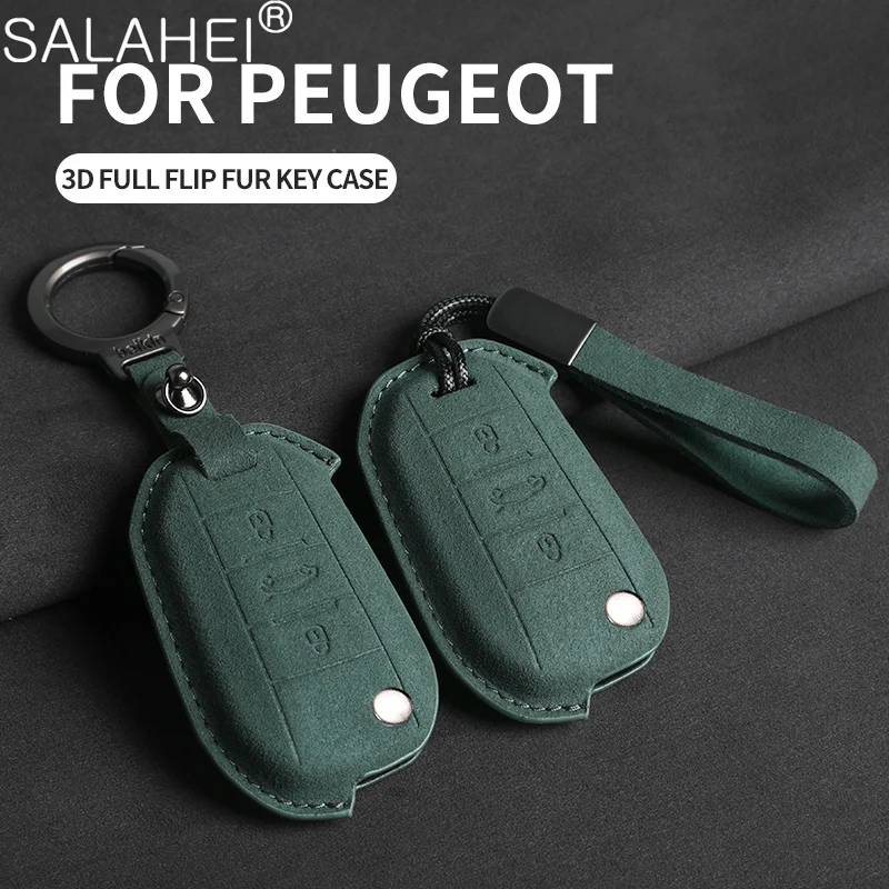 

New Metal Leather Car Flip Key Case Cover Protection Keychain Shell For Peugeot 208 308 408 508 2008 3008 4008 5008 Accessories