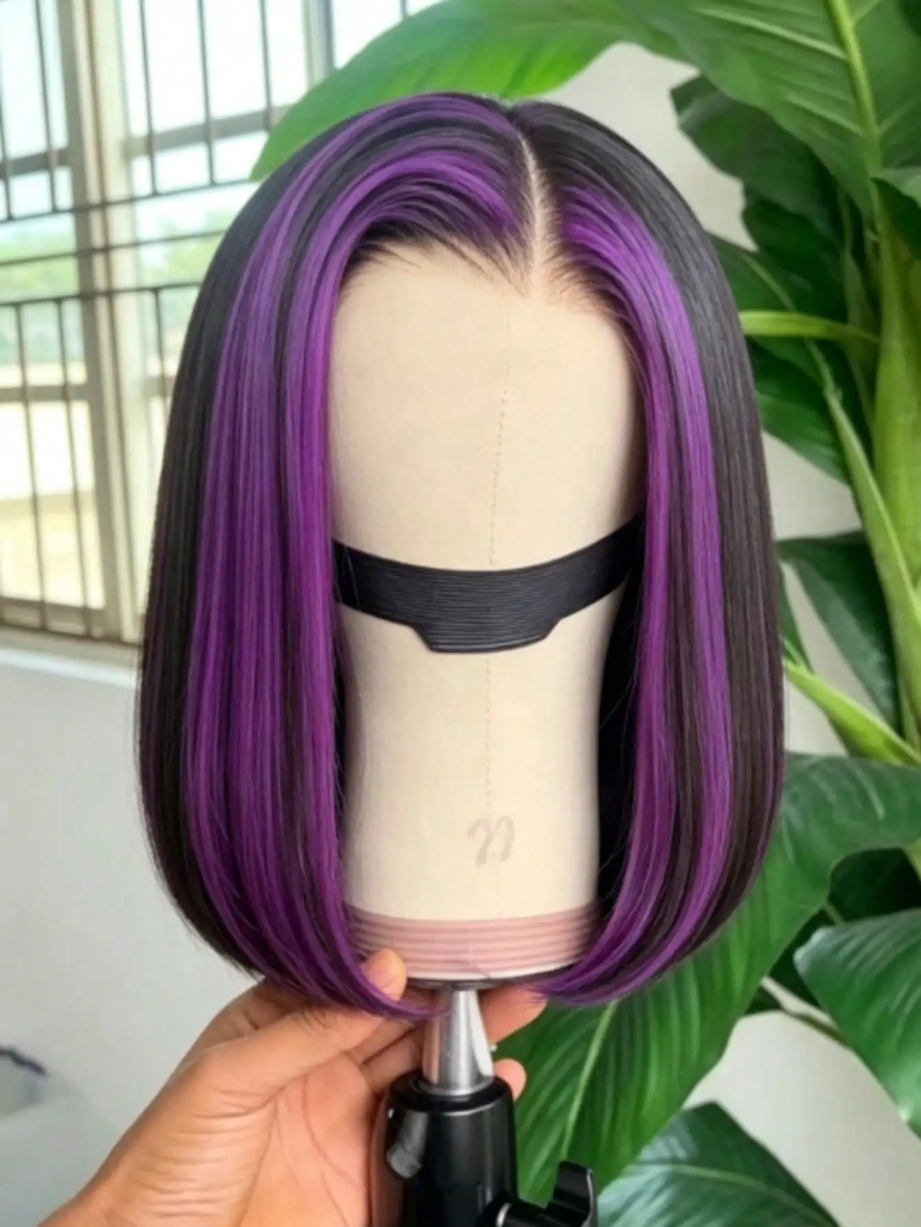 Highlight Purple Short Bob Wigs 13x4 HD Transparent Lace Frontal Wigs Human Hair Pre Plucked 200 Density Short Straight Wig with Baby Hair Glueless Bob Wigs Natural Hairline Bleached Knots for Women for Music Festival Daily For Halloween Use