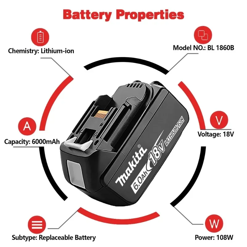 Original for Makita 18V Battery 6.0Ah BL1850B Replacement Li-ion Battery BL1850 BL1860B BL1860 BL1840B BL1830B BL1830 LXT-400 RU