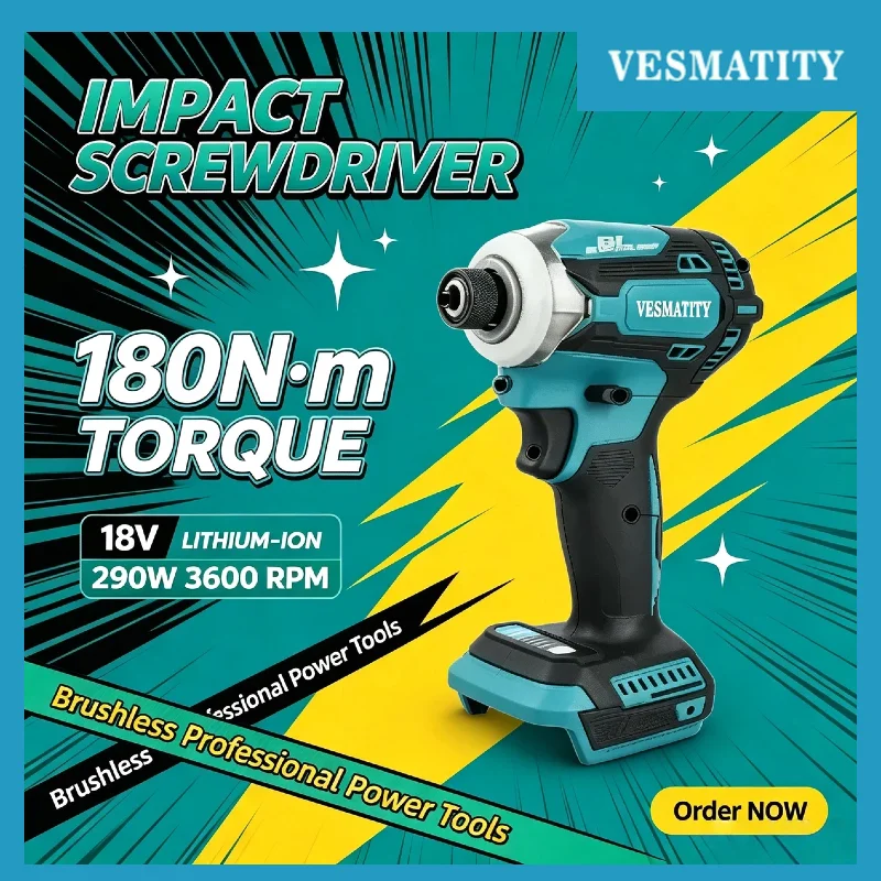 Brushless Cordless Impact Driver 180N.m Lightweight One-Hand Mode Switch Tool for 18V 20V Battery DIY Repair Pro Max Unit