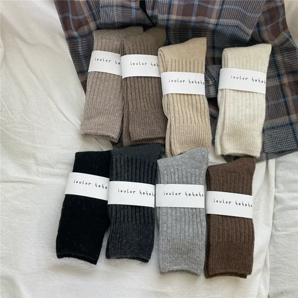 

8colors Cashmere Wool Socks Women Casual Thermal Warm Middle Tube Stocking Harajuku Knitted Boot Cuffs Medias Floor Sleeping Sox