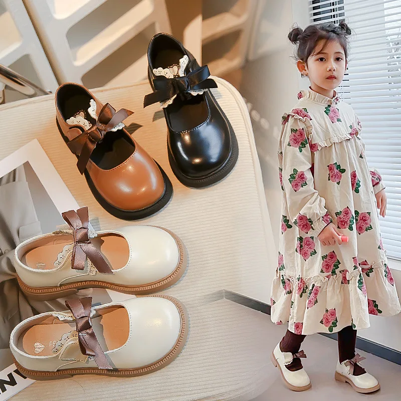 Spring Autumn Girl Leather Shoes Mary Jane Lolita Sweet Style Children Causal Dress Single Shoes Fashion Kid Princess Flat Shoes