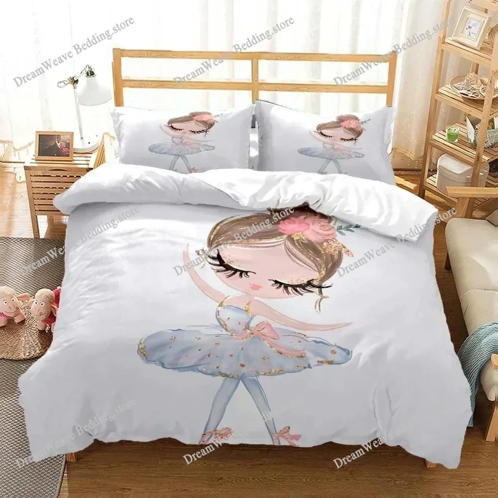 Ballet Girl Duvet Cover Set King Size Pink Lovely Little Ballerinas Bedding Set Kids Girls Princess Soft Microfiber Quilt Cover5