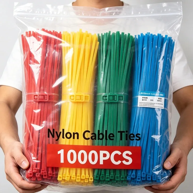 Nylon Cable Ties Adjustable Self Locking Cord Cable Ties Straps Home Office Reusable Fixed Fastening Ring Loop Plastic Wire Ties
