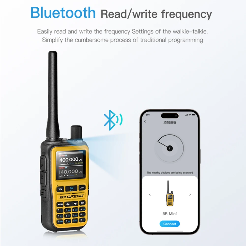 BAOFENG UV 5R Mini Walkie Talkie Bluetooth Wireless Copy Frequency  Long Range Dual PTT UHF VHF AM Type-C charge Ham 2 Way Radio