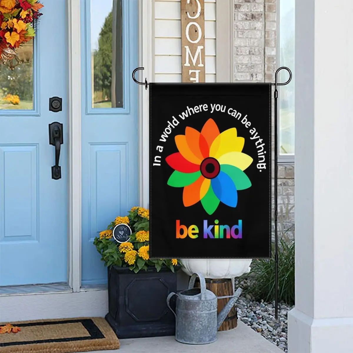 In a World Where You Can Be Anything， Be Kind Rainbow Flower Garden Flag 12x18 Inch Double Sided Inspirational Quote Outdoor kkz