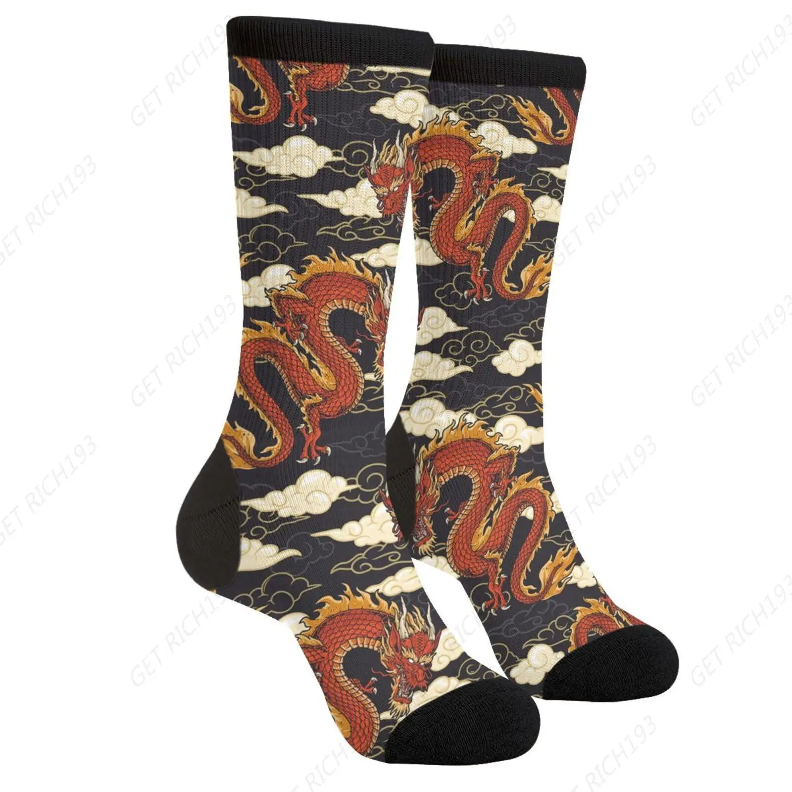 Japanese Dragon Chinese Dragon Mythical Dragons Red Scales Flying Unisex Casual Funny Novelty Crew Socks Gifts For Men Women