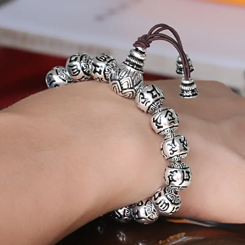 

999 With Fortune , Six-Word Mantra Buddhist Beads Bracelet Men And Women, 99 Silver Jewelry