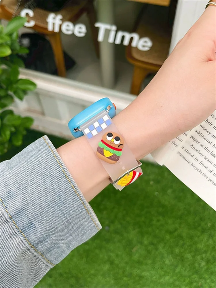 Cartoon Cute Funny Strap+Case For Apple Watch Band Ultra2 49mm 45mm 44 41 Correa Clear Silicone Band For Iwatch Series 9 8 SE 7