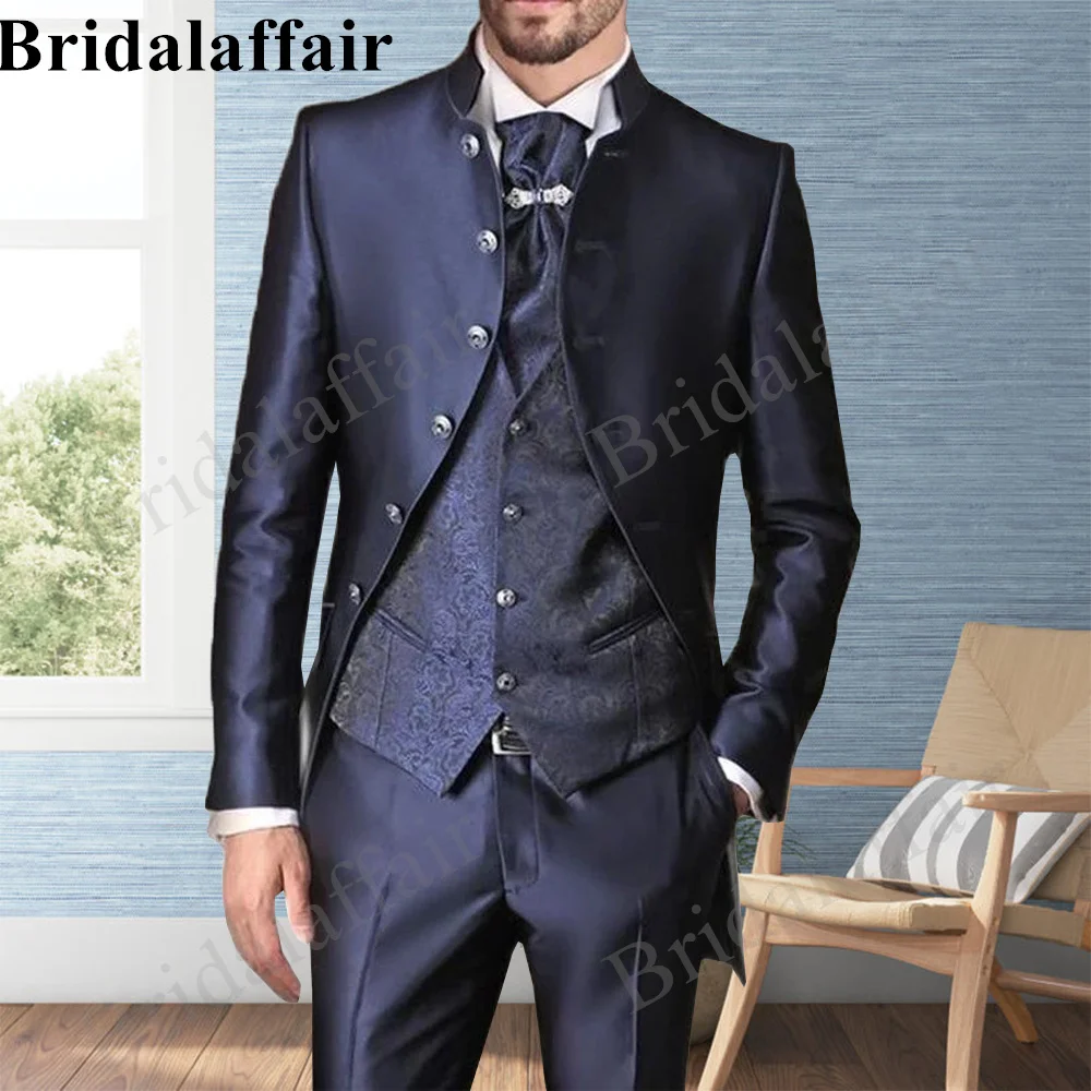 

Bridalaffair Mens Suit Navy Blue Slim Fit Suit Wedding Tuxedo for Men 3pcs Blazer Jacket Vest Pant Set Tailor-made Costume Homme