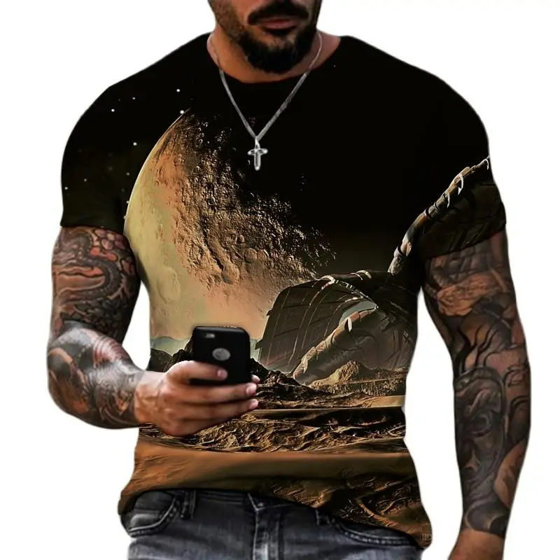 Cosmic Galaxy Space Natural Landscape 3D Printed Summer Science Fiction Romantic Crewneck Short Sleeve Men\'s T-shirt Fashion Top