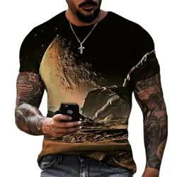 Camiseta de manga corta para hombre, camisa con estampado 3D de galaxia cósmica, paisaje Natural espacial, cuello redondo romántico de ciencia ficción, Top de moda