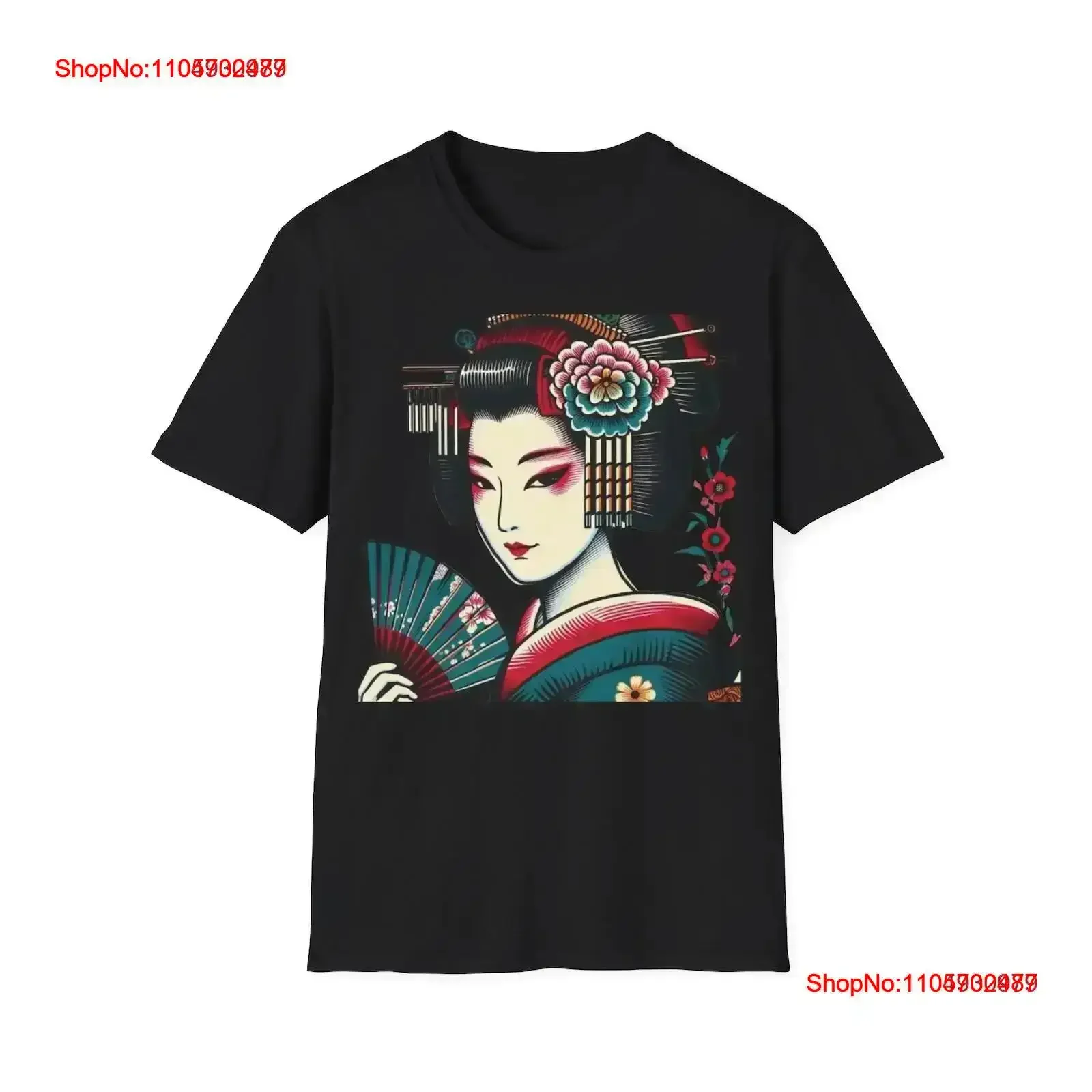 Japanese traditional drawing Geisha 3 T Shirt Oriental Japan design art Hokusai style vintage Washed Slightly Breathable