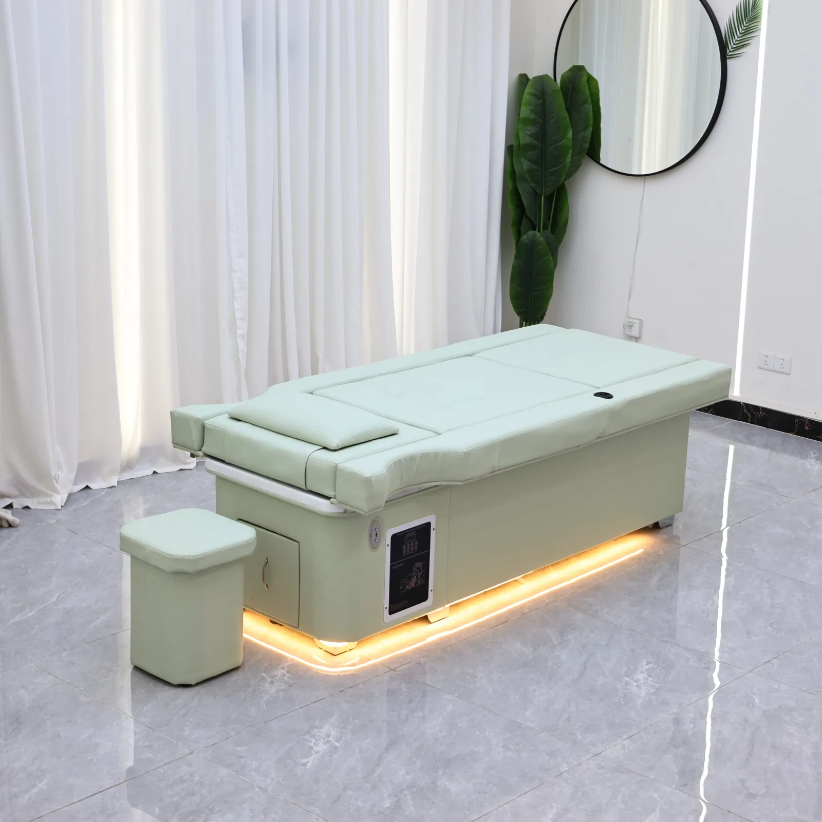 Elektrisches Shampoo-Liegebett in Erdtönen mit Massagefunktion – All-in-One-Salonstation mit Begasung, Fußbad und Haarwaschbecken – Detail 25